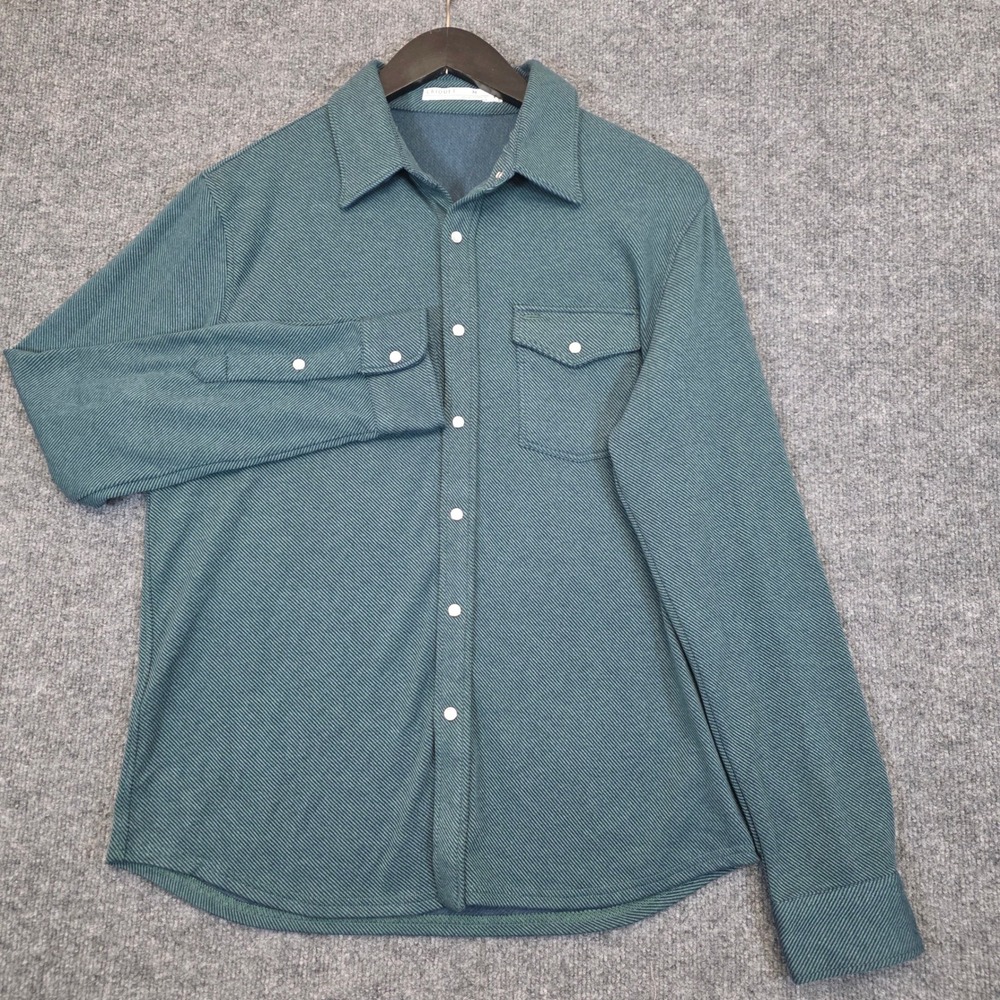 Criquet Chill Knit Shirt Mens M Green Blue Striped Long Sleeve Pearl Snap NWOT